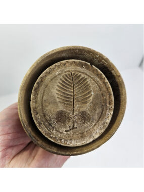 Vintage Wooden Butter Mold Press Floral Folk Art Carved Round Primitive Kitchen